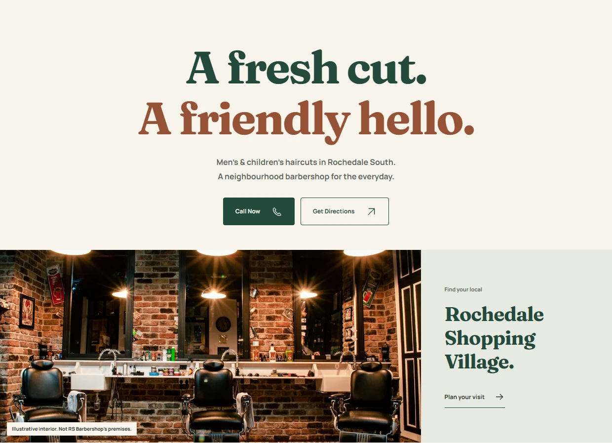 Actual deployed RS Barbershop independent concept website