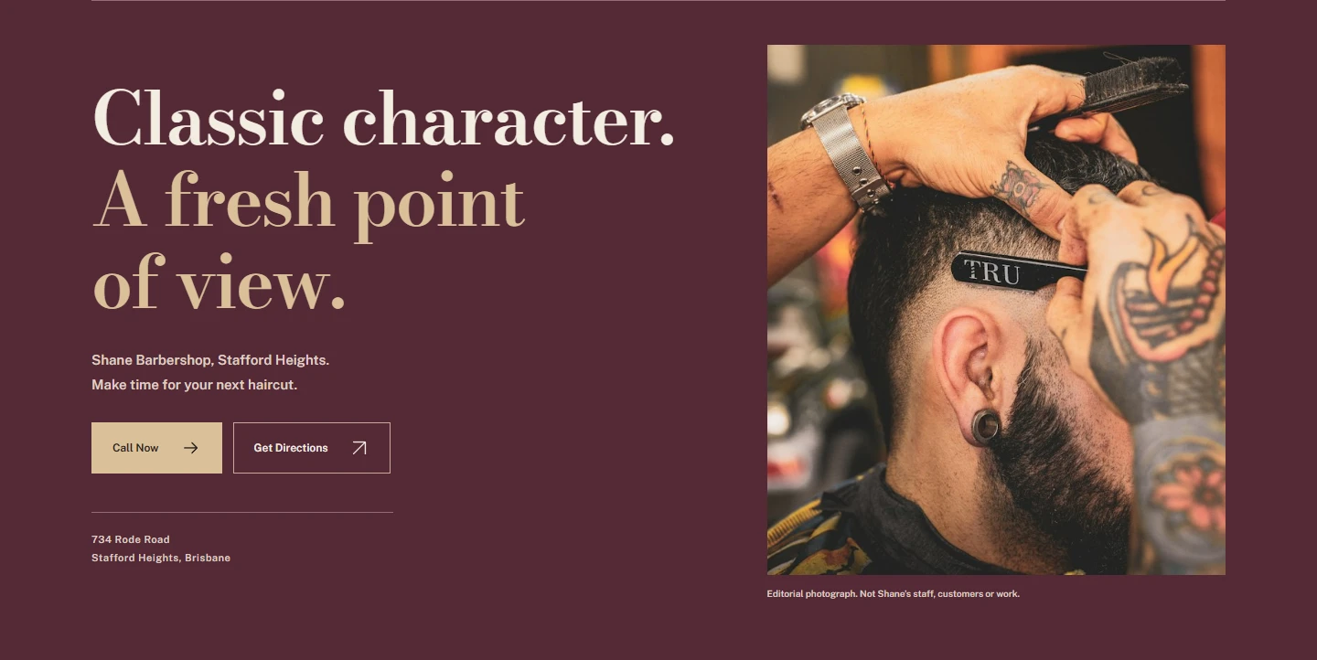 Actual deployed Shane Barbershop independent concept website