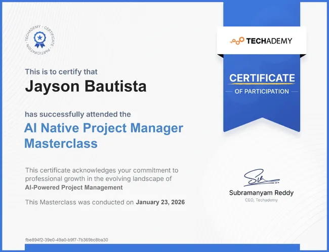 Original participation for AI Native Project Manager Masterclass