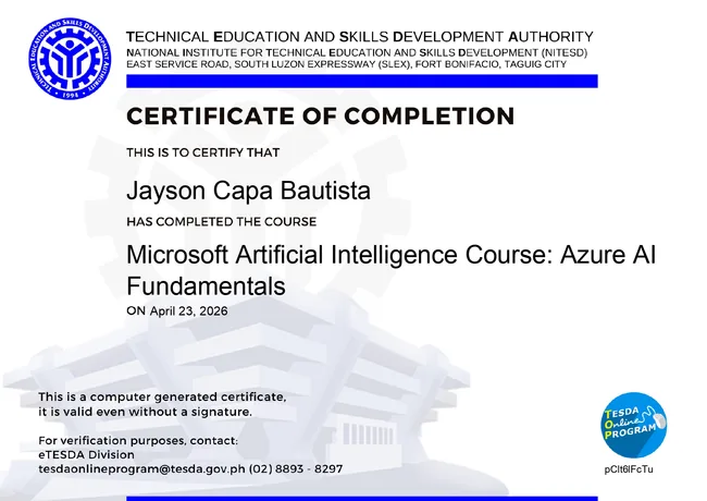 Original course completion for Azure AI Fundamentals